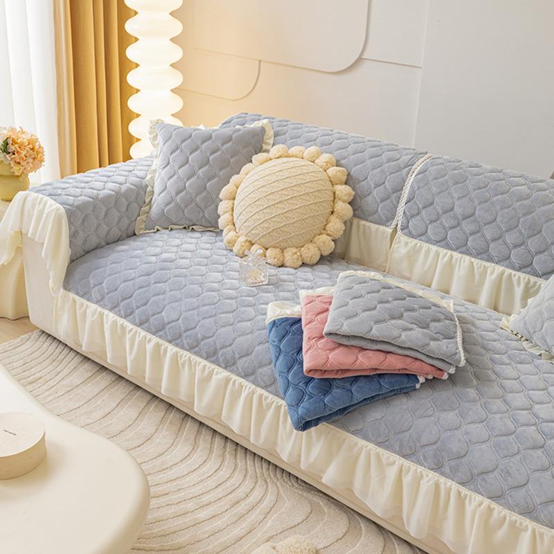 Short Plush Lace Hemline Sofa Covers 1/2/3/4 Seater Non-slip Couch Cushion Sofa Towel Home Decor Furniture Protector Slipcover