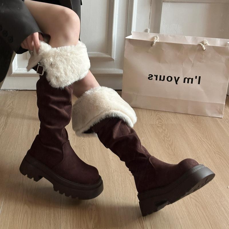 Damen weiche elastische Winter warme kalte gefütterte Schneestiefel dicker Boden rutschfest verschleißfest Outdoor Freizeit Sport hohe Baumwollstiefel