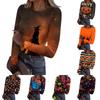 Women's Casual Fashion Long Sleeve Ribbed Top Halloween Print Round Neck Slim Fit Stretchy Knit Shirt