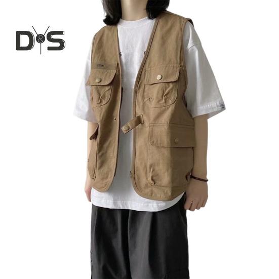 

Летний повседневный жилет унисекс без рукавов с несколькими карманами, дизайнерский жилет, пальто на молнии и пуговицах, куртка-карго, уличная одежда L