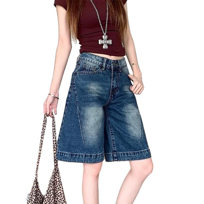 Women's Retro High-Waist Slimming Straight-Leg Jeans - Summer Korean Five-Point Pants Fashion Trend