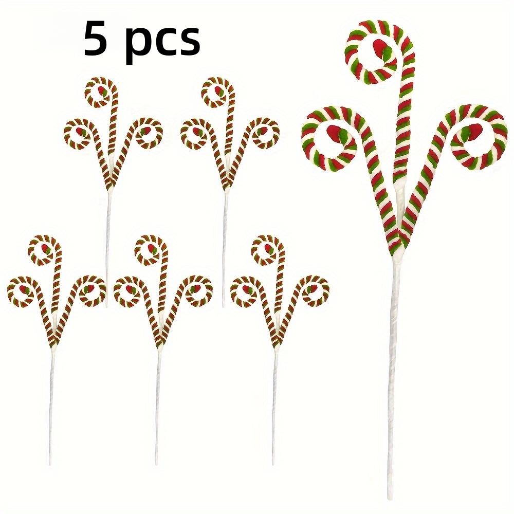 5 Pcs Festive Candy Cane Branches, Red, White Green Wool Curly Lollipop Decor for Christmas Tree Vase Filler Holiday Party Home Decoration