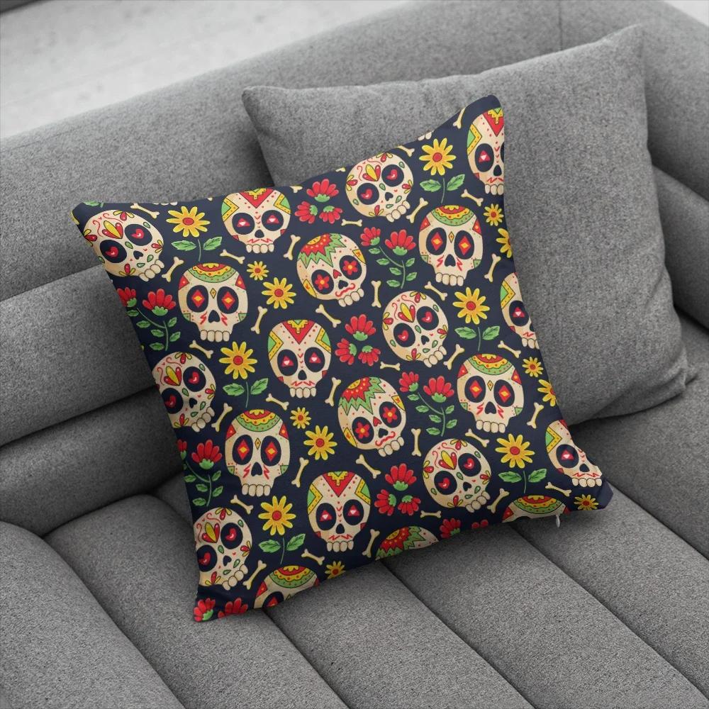 Fun Halloween Skull Pillow Cover Home Party Decorative Cartoon Kawaii Cushion Cover For Sofa Bedside Short Plush Hand Pillowcase