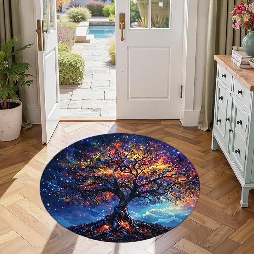 Tree Life Round Floor Mat Suitable for Dormitory Hallway Balcony Dining Room Antislip Round Carpet Office home decor Best for Christmas