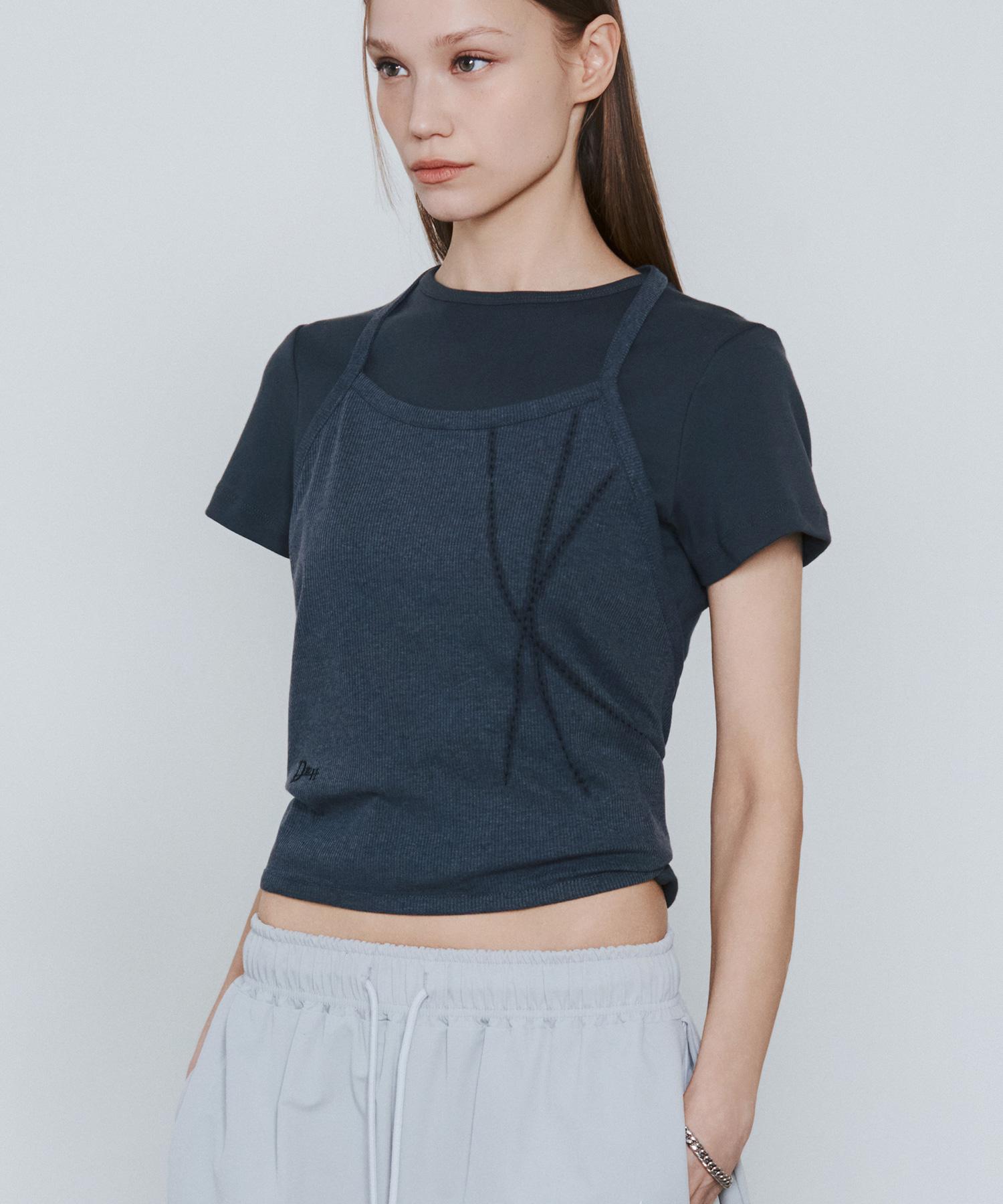 D So H Side Logo Layered Halter Neck Sleeveless Charcoal/Charcoal Free
