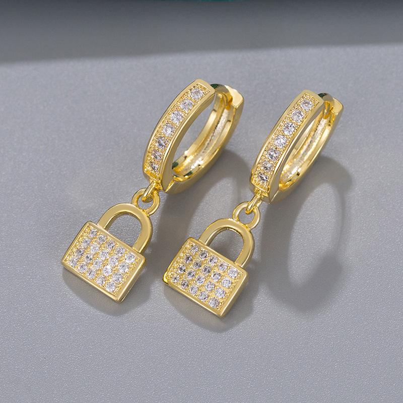 Southeast Asia Hot-Selling Colorful Diamond-Inlaid Lock Earrings for Women - Light Luxury Fashion Cross-Border Jewelry