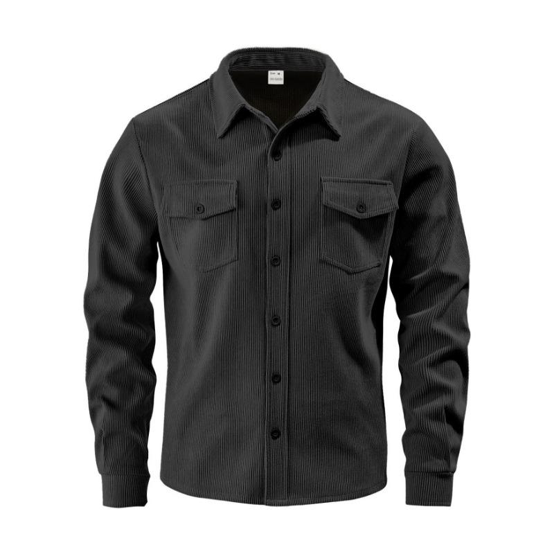 Men s Two Tone Corduroy Button Down Shirt, Casual Long Sleeve Collared Top with Chest Pockets for Daily Wear S