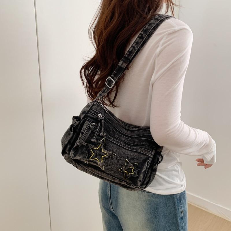 Borsa Piccola Quadrata in Denim con Stelle Leggera Borsa a Spalla Crossbody da Donna