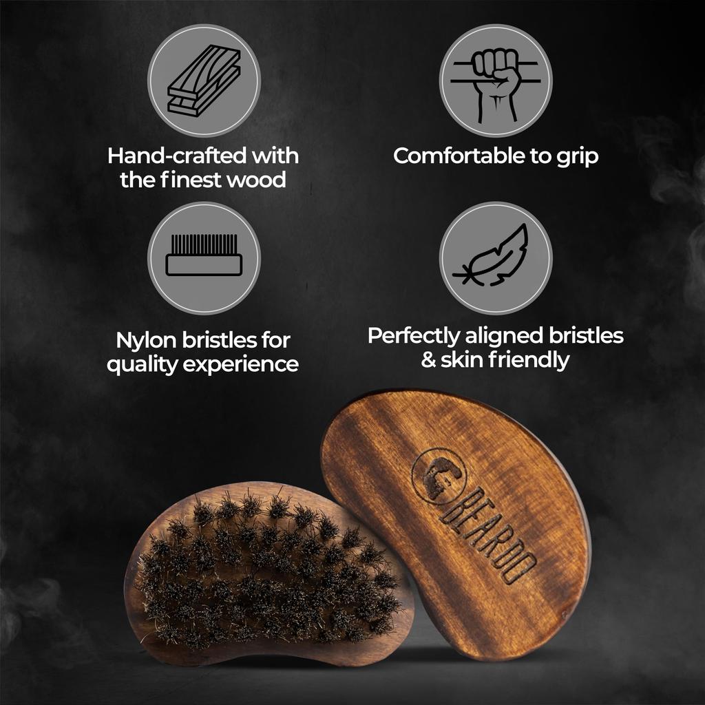Beardo 100% Boar Bristle Beard Brush | Wooden Beard Grooming Brush for Men | Detangles & Styles Frizzy Beard | Travel-Friendly Ergonomic Design
