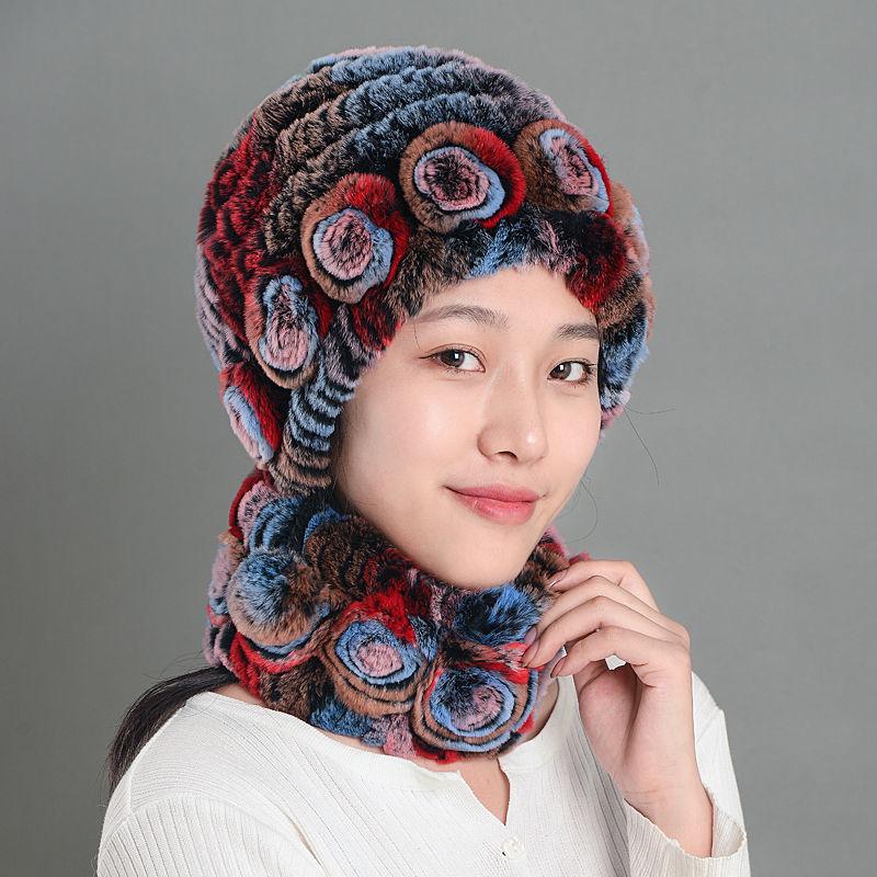 

Хутряна шапка з кролика Рекса. Жіноча модна квітка для захисту вух. Мати. Жіноча хутряна шапка. Шарф. Потовщене тепло. One size