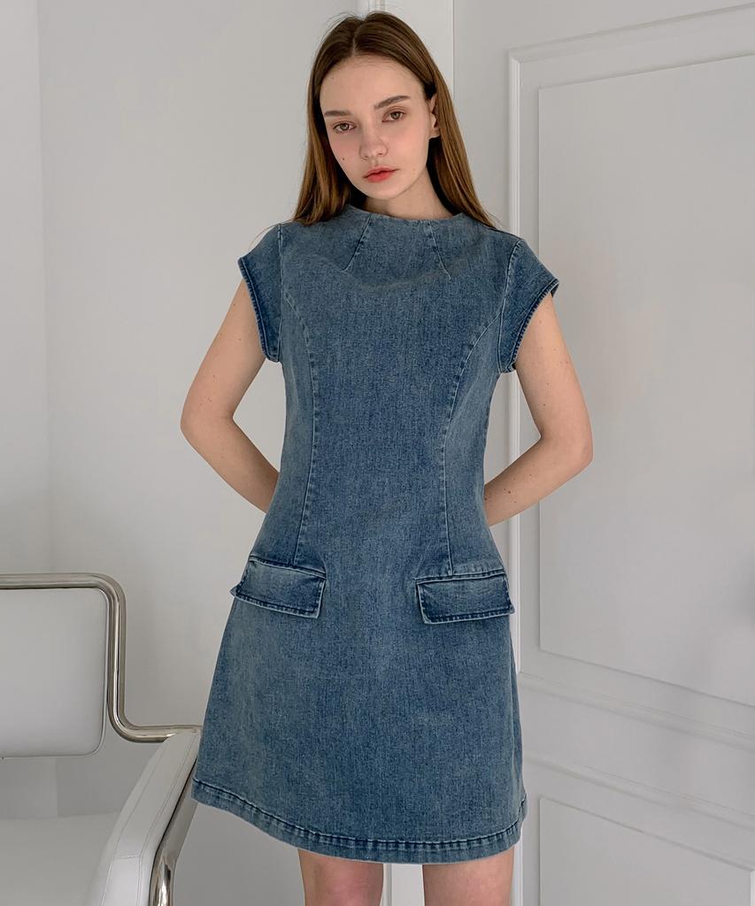 Baseukala Cap Sleeve Denim Mini Dress