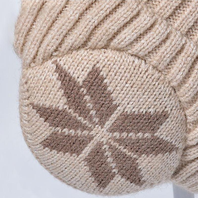 New Rhombic Flower Earmuffs Knitting Beanies Skullies Men Women Solid Color Plush Lined Ear Warmer Hat Windproof Ski Bonnet