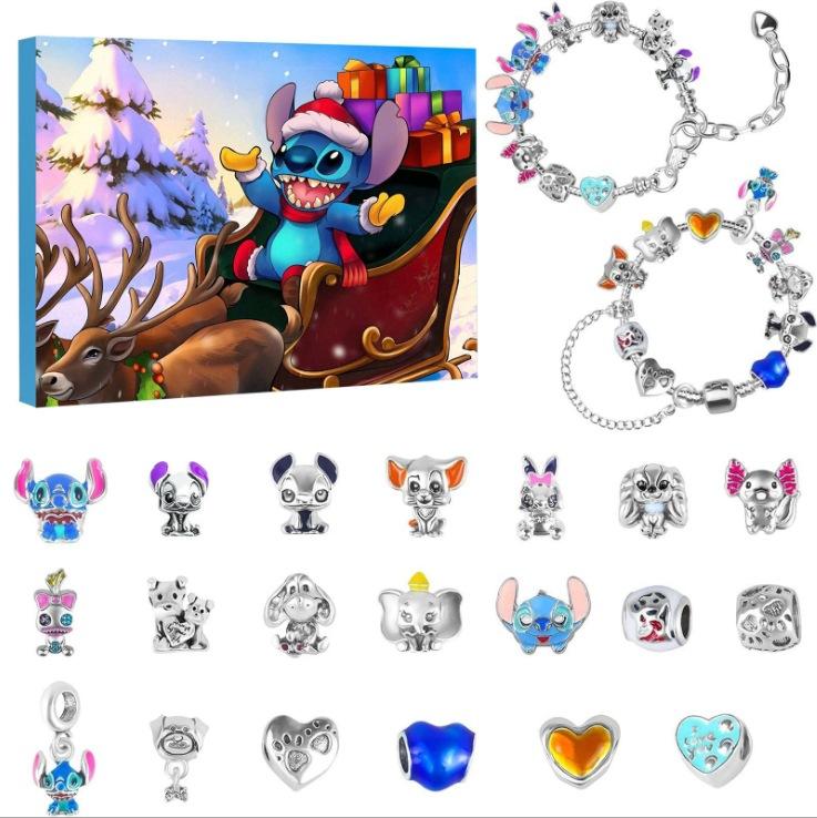 Stitch Mickey Christmas Advent Calendar Bracelets Xmas Countdown Calendar Diy Jewelry Making Kit Girls Surprise Gift
