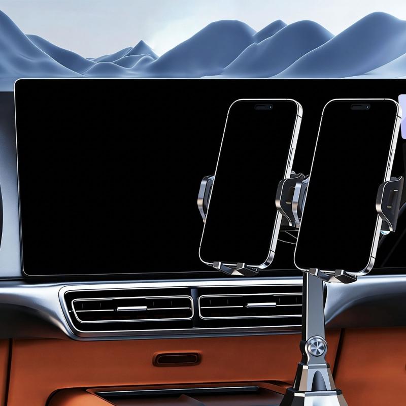 Vehicle Cup Holder Mount Phone Holder Double Adjustable Head For 4.7in to 7.2in Device Silicone Pad Smartphone Stand