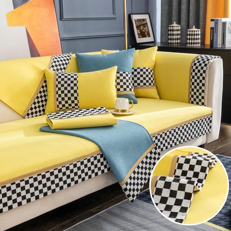 Sofa Cover Cotton Linen Solid Color Living Room Sofa Cushion Cover Four Seasons Anti-slip Dust-proof Furniture Protective Cover