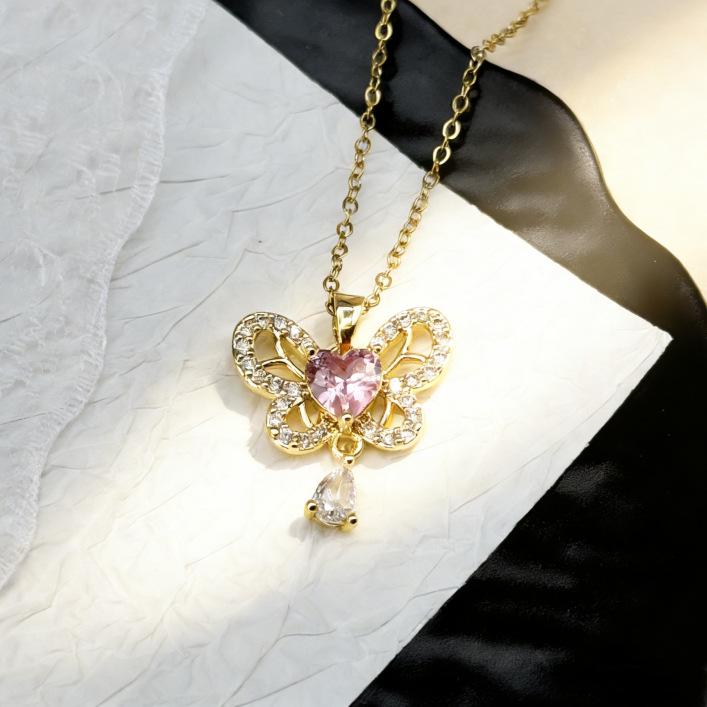 Elegant Butterfly Ginkgo Leaf Clover Diamond Necklace for Women - Luxurious Versatile Sweater Chain