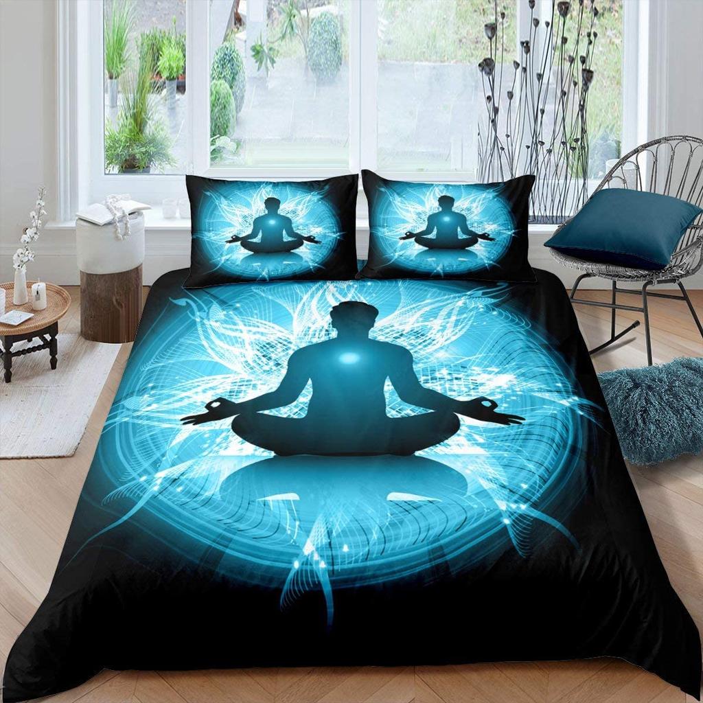 Yoga Duvet Cover Set King Size,Chakra Meditation Bedding Set, Mandala Comforter Cover Boho Hippie Style With Chakra Art Print