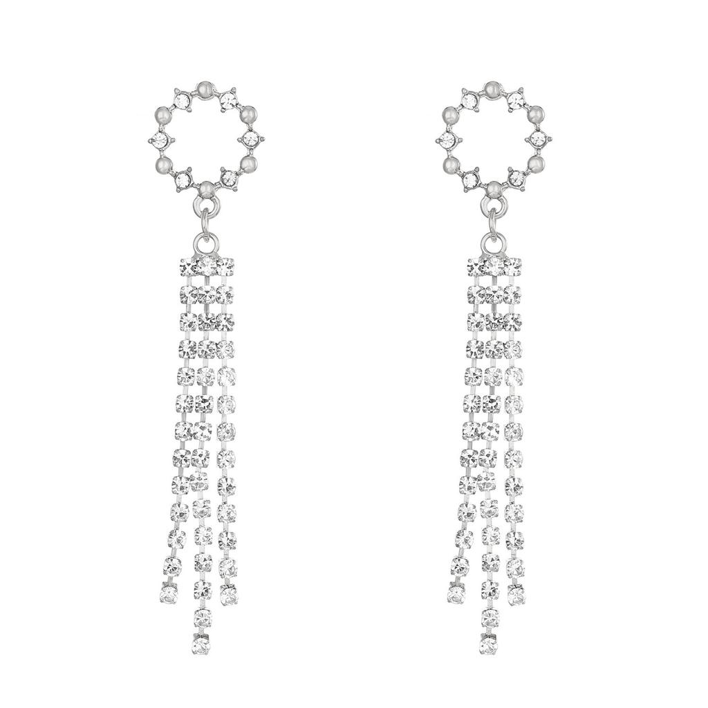 High Quality Light Luxury Full Diamond Exaggerated Chain Fringed Earrings Femininity Love Rhinestone Earrings Internet Celebrity Earrings Wholesale