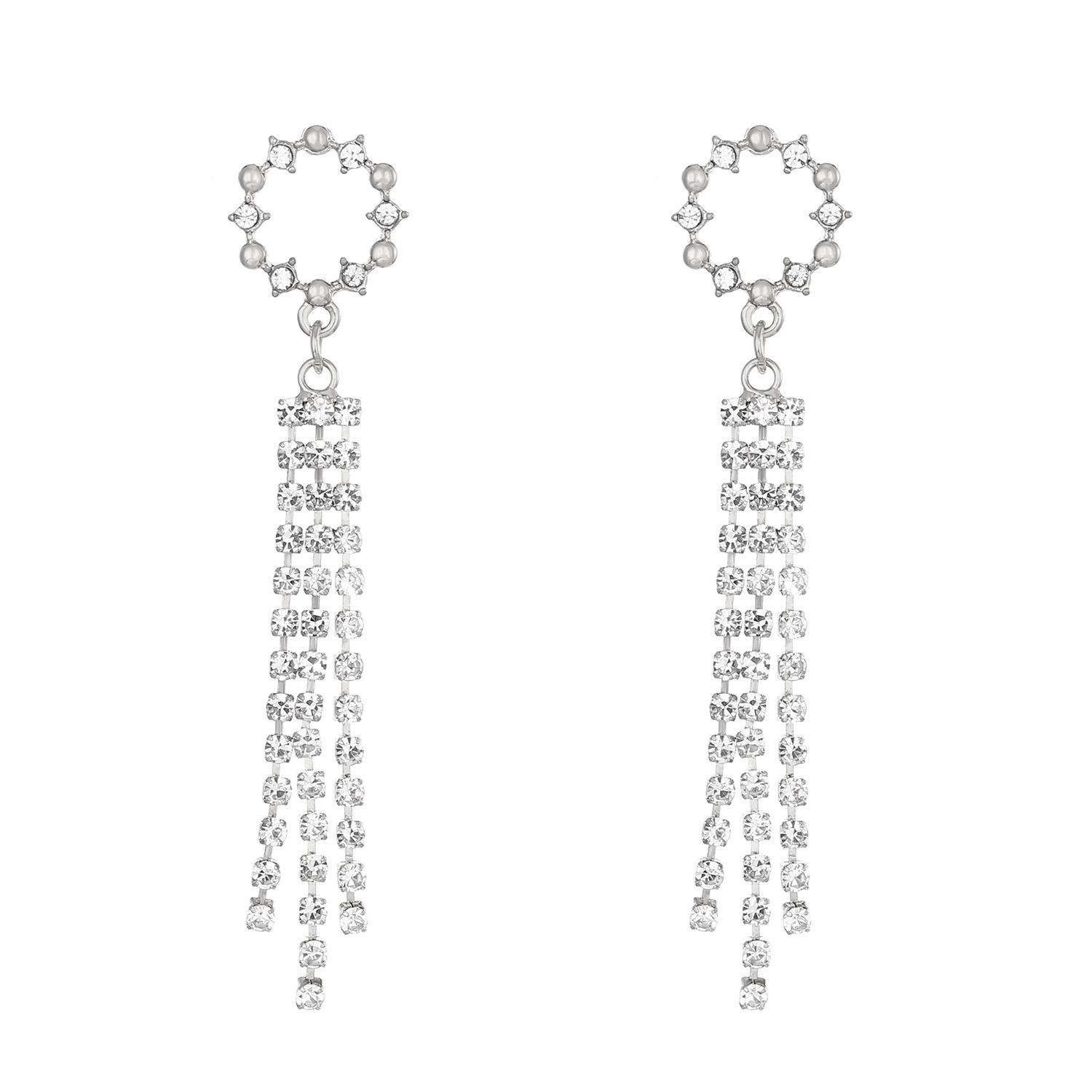 

High quality light luxury full diamond exaggerated chain fringed earrings femininity love rhinestone earrings Internet celebrity earrings wholesale