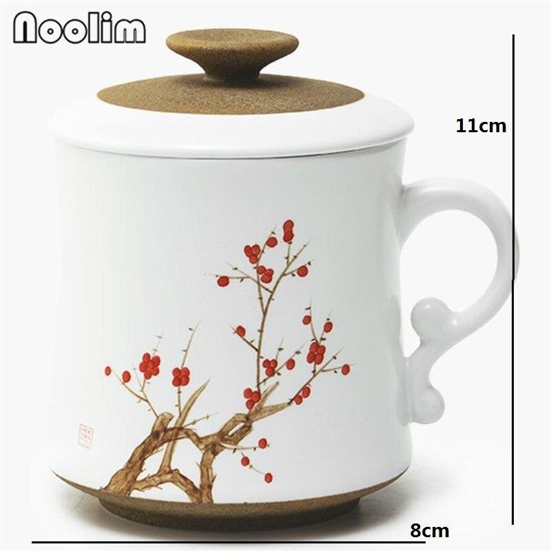 White Porcelain Teacups With Lid And Filter Office Coffee Mug High Quality Hand Painted Tea Cups Drinkware