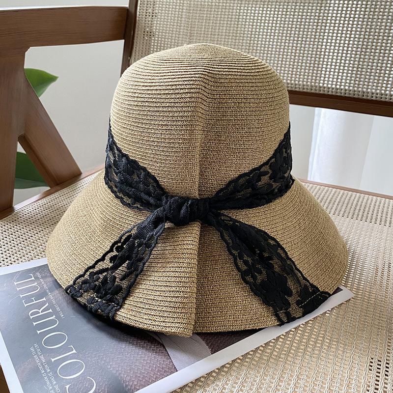New Lace Edge Elegant Straw Hat Children's Summer Big Brim Sun Protection and UV Protection Sun Hat
