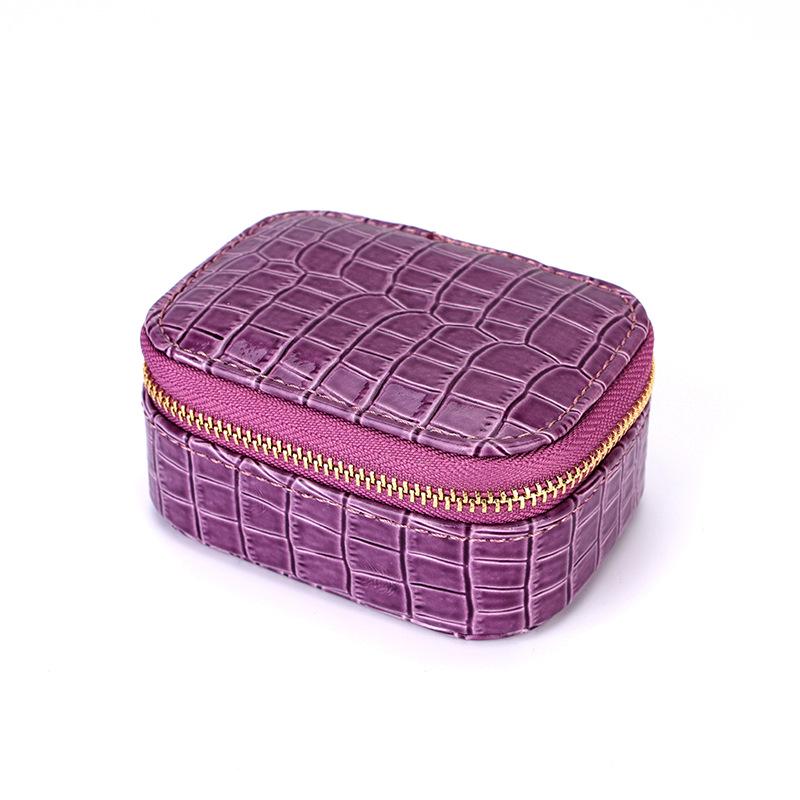 PU Leather Portable Jewelry Box with Zipper - Bracelet, Earrings, Ring Storage