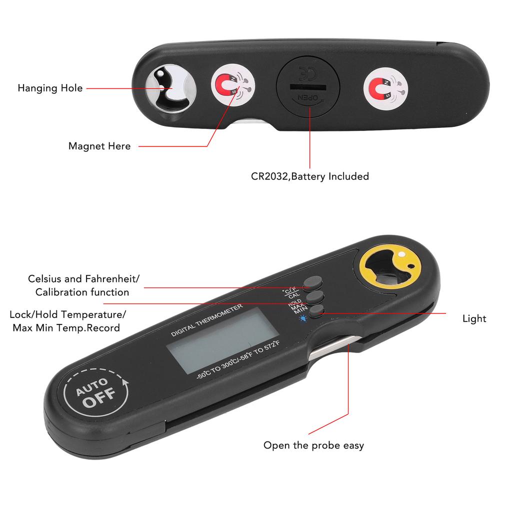 Food Thermometer Folding Waterproof Electrical Meat Thermometer Probe Quick Temperature Measurement for Grill Cooking