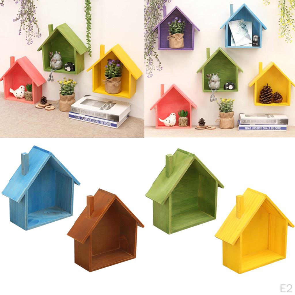 Decorative Wooden House Wall Hanging Rack Shelving Holder Storage Organizer