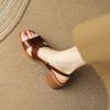 Fashion 2024 New PU Leather Shoes Women Mid Heel Square Toe Casual Shoes Summer Comfortable Ladies Sandals Brown Apricot Size 35-40