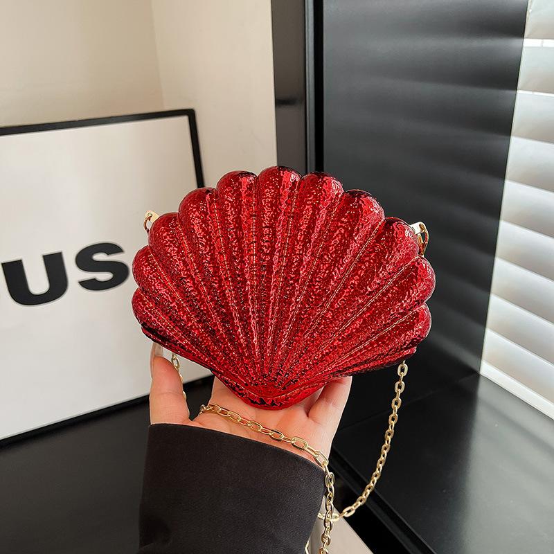 Ladies Luxury Bags Csw003 Women's Cr Glamorous Shiny Abs Material Shell Shaped Evening Bag Long Metal Chain Small Hard-Cased Clutch Chic Purse For Party