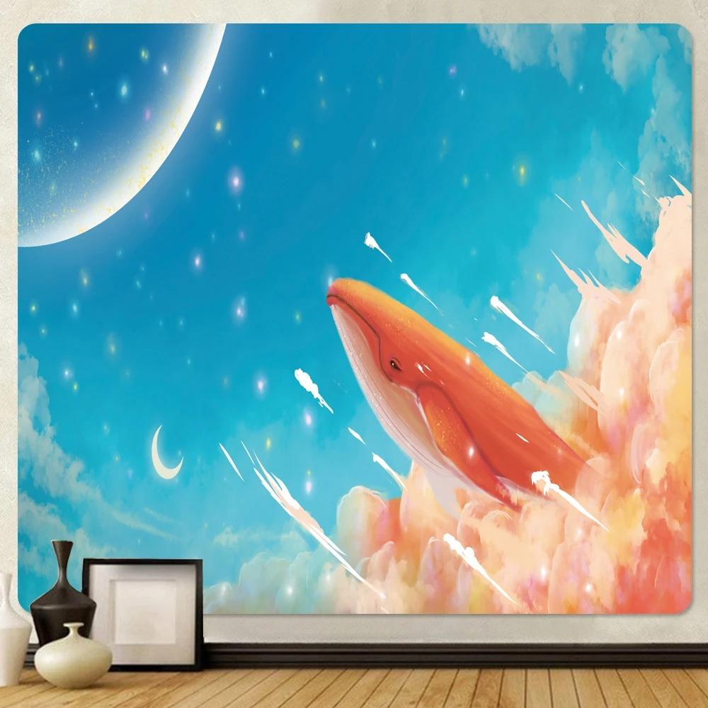 Гобелен с изображением летящего кита и девушки — фото 4