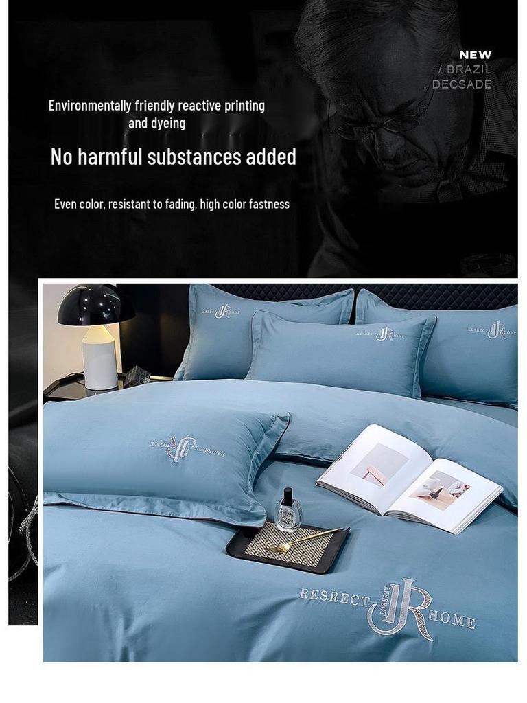 Elegant All-Season High-Thread Count Cotton Satin Twill Embroidery 4-Piece Set