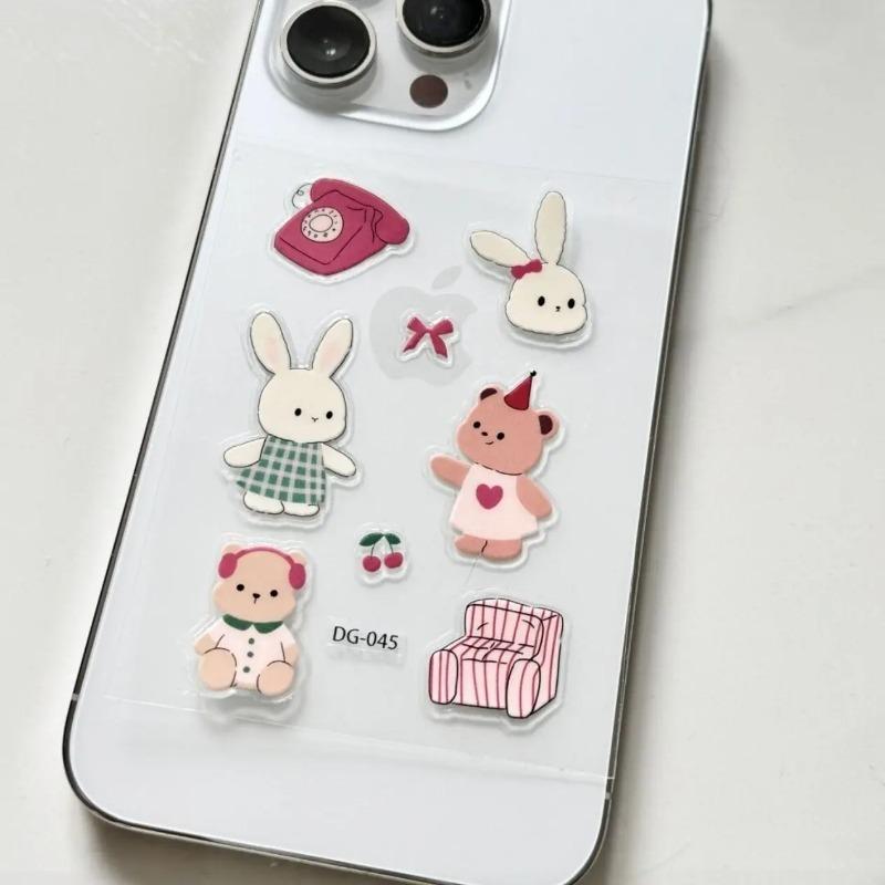 High Aesthetic DIY Adhesive Stickers for Scrapbook Journal Photocard Decor INS Cute Cat & Elephant Jelly Stickers