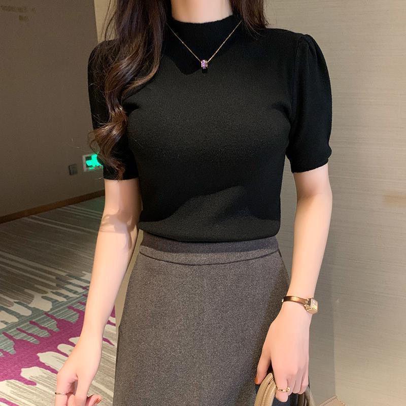 2024 Korean Style Women's Slim High Neck Knit Top - Spring/Autumn Layer
