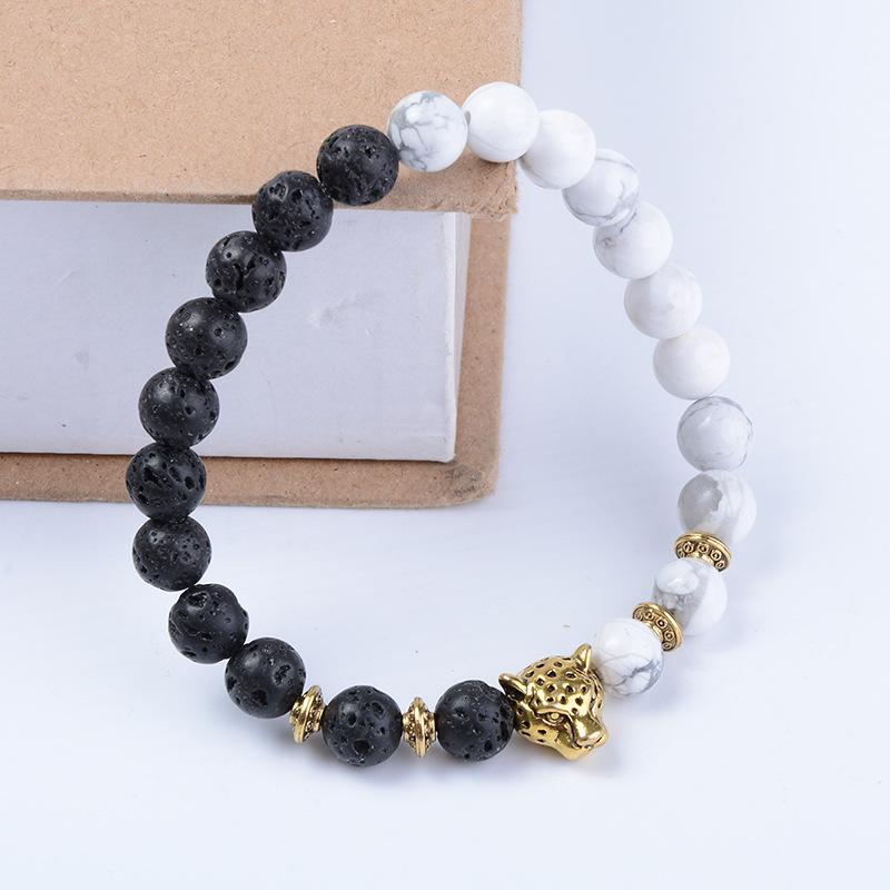 Viennimel Volcanic Rock & White Turquoise Beaded Leopard Bracelet