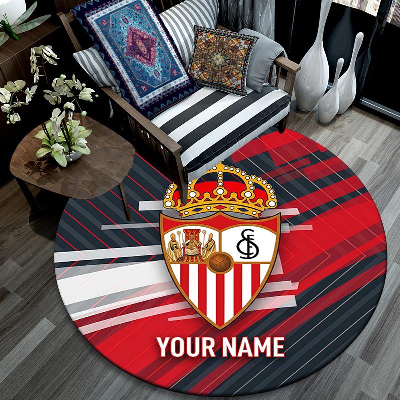 Custom Name Sevilla FC Round Area Rug,Carpet Rug for Living Room Bedroom Sofa Playroom Decor,Non-slip Floor Mat