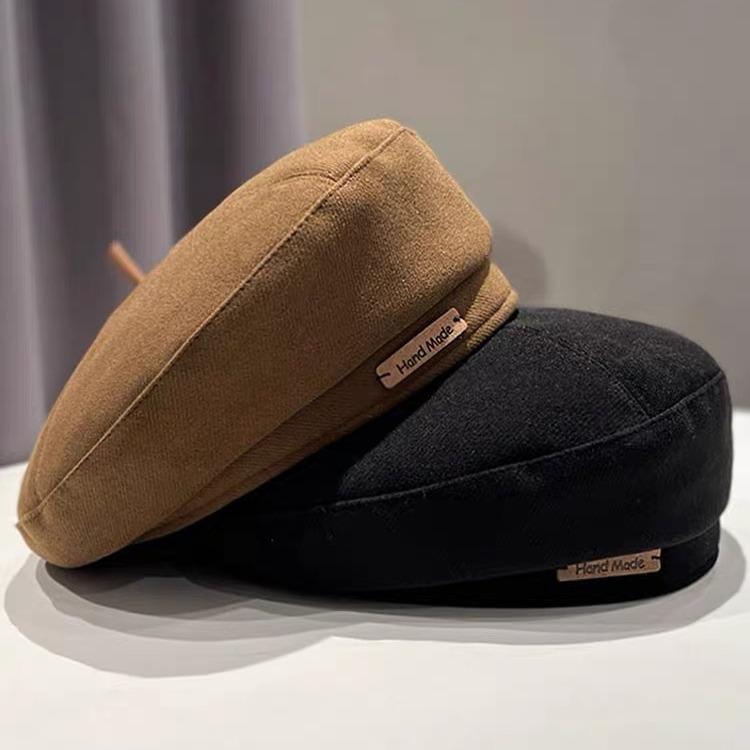 Autumn and Winter Woolen Trendy Brand Letter Beret Fashion Painter Hat Women's Retro Brown Face Showing Little British Style Hat