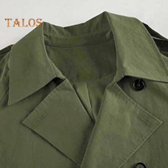 Fall Spring Women Windbreaker Turn-down Collar Notch Collar Double-breasted Loose Overcoat Mid Length Solid Color OL Commuting Coat Hiking Coat