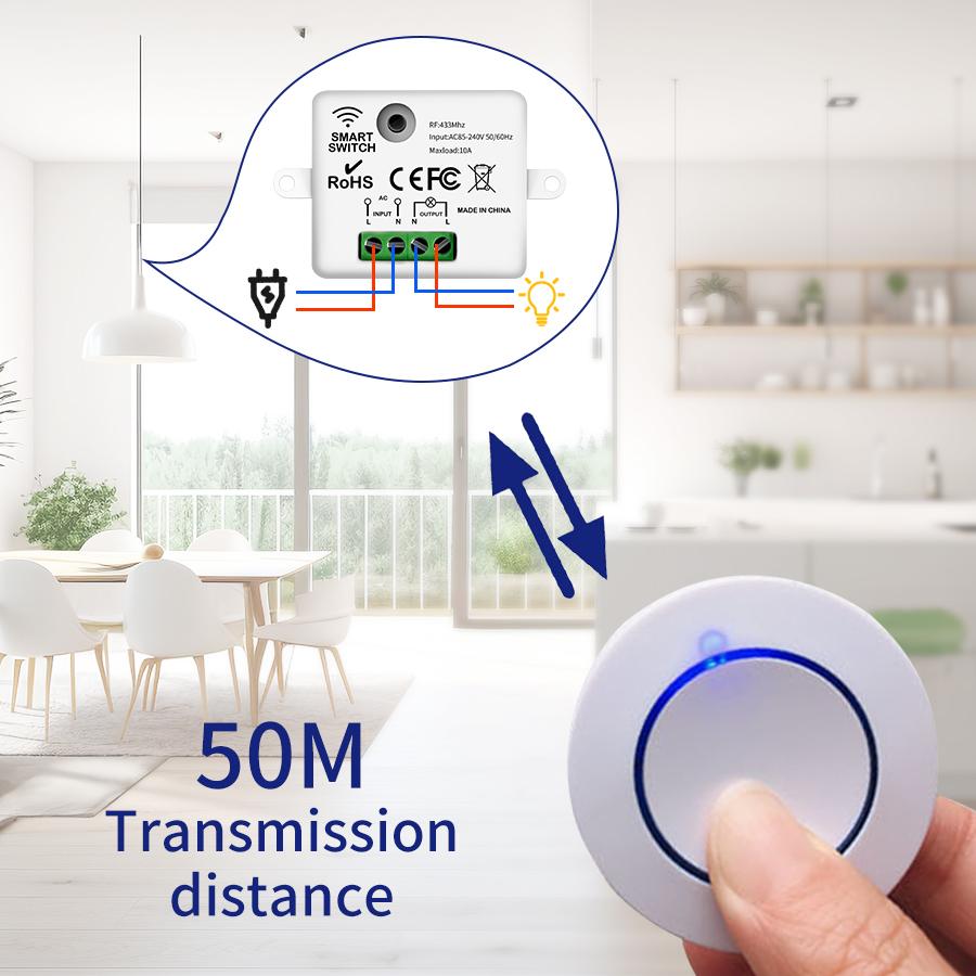 RF 433MHz Wireless Light Switch 220V 110V 10A Relay Controller Switch Mini Round Button Panel Switch For Home LED Lighting