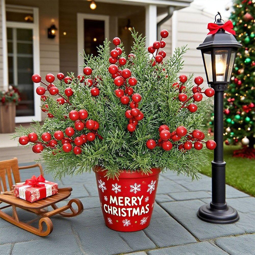 Red&Green Simulation Red Berry Branches 7 Branches Christmas Pine Stem  Festival Favors