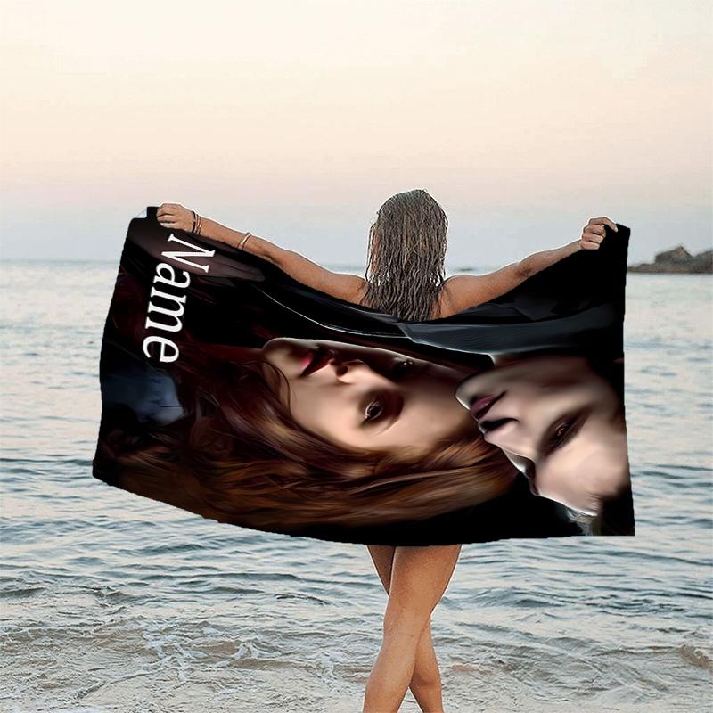 1pc Twilight Beach Towel with Custom Name, Beach/Swimming/Bath/Picnic/Camping Towel, Suitable for Seaside Beaches
