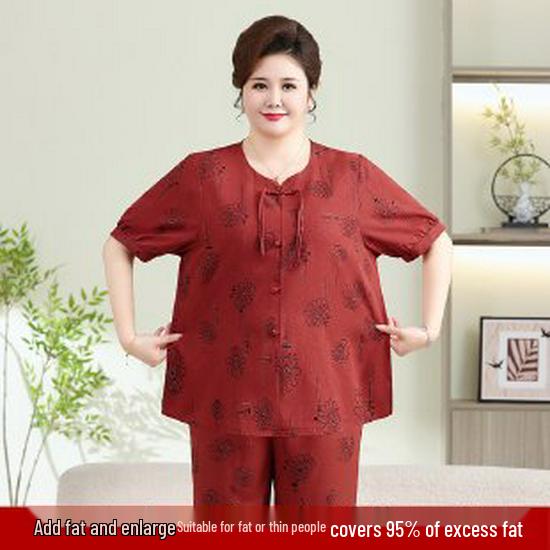

Chinese Style Summer T-shirt & Short Sleeve Set for Mid-aged & Elderly Women XL (recommended for 85-100 jin)