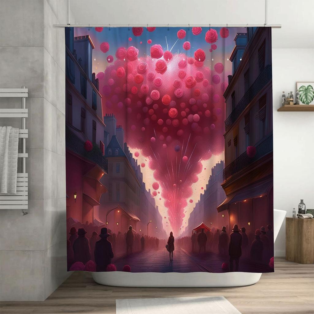 Romantic Rose Fireworks Shower Curtain | Elegant Bathroom Decor