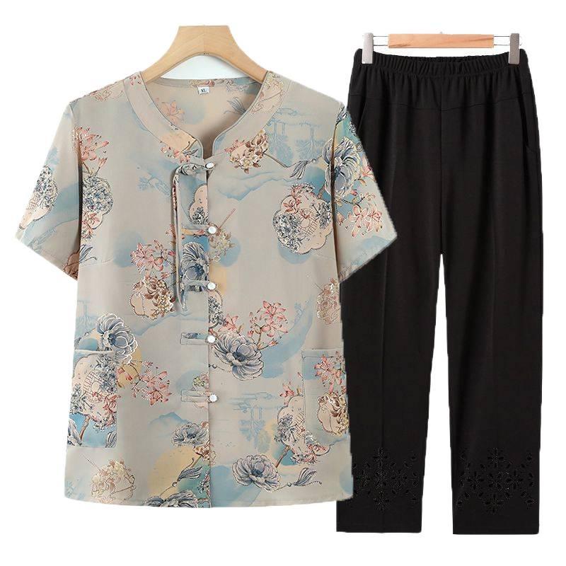 Mother's Day Chinese Style Summer Blouse - Short-Sleeved, Middle-Aged Women's Fashion Top