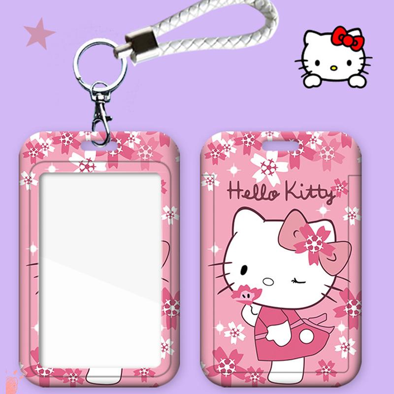 

Kawaii Hello Kitty Photo Card Holder Sanrio Kt Cat Telescopic Easy-Pull Buckle Card Sleeves Pendant Meal Card Bus Card Cover