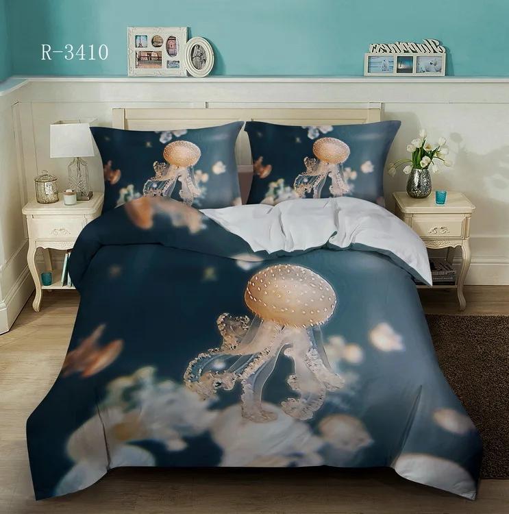 Huse de pilotă decorative cu meduze colorate, mărime King/Queen, Huse de plapumă cu animale subacvatice, Huse de cuvertură cu tematică marină pentru copii și adolescenți