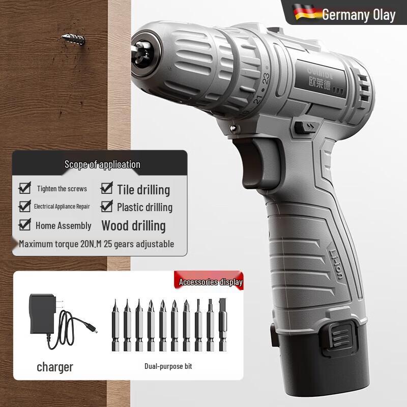 

OULAIDE 12V Cordless Electric Drill Screwdriver CN plug (adapter included)
