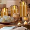 3Pcs/set LED Glass Candle Light Flickering Real Wax Fake Flame Battery Candles with Remote Control  for Christmas Wedding Decor