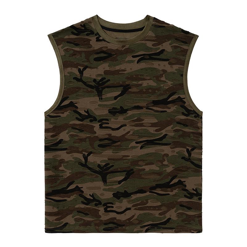 American street contrasting color jungle camouflage cut vest 2026 summer hiphop military wind sleeveless T-shirt men s M