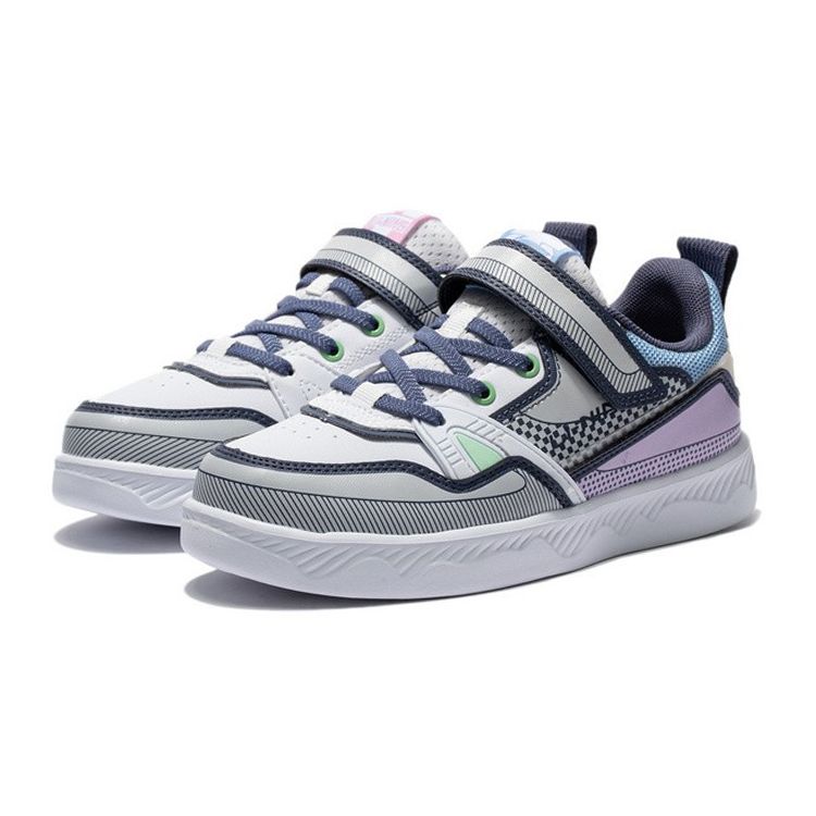LiNing Youth Casual Comfortable Shock Absorbing Wear Resistant Lightweight Low Top Skate Shoes Kids Sneakers Moonlight-Purple YKCS032-4